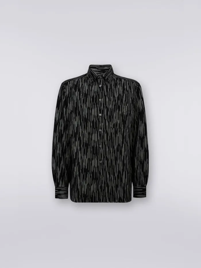 Men Cotton And Viscose Slub Shirt Black and White Missoni Shirts