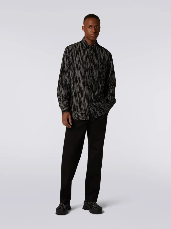 Men Cotton And Viscose Slub Shirt Black and White Missoni Shirts Men Cotton And Viscose Slub Shirt Black and White Missoni Shirts