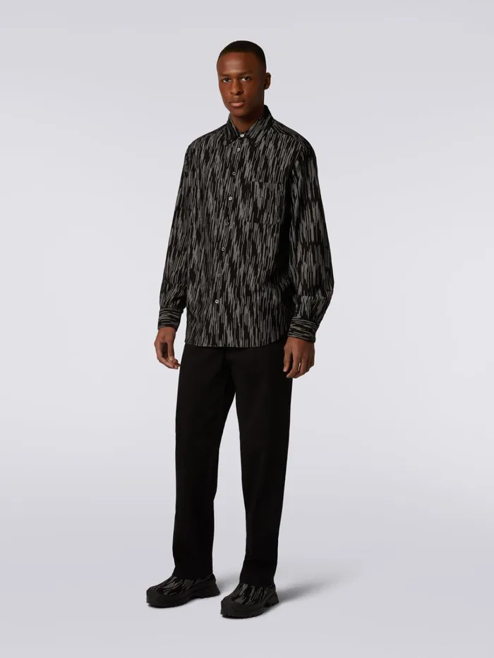 Men Cotton And Viscose Slub Shirt Black and White Missoni Shirts Men Cotton And Viscose Slub Shirt Black and White Missoni Shirts