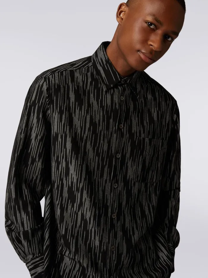 Men Cotton And Viscose Slub Shirt Black and White Missoni Shirts Men Cotton And Viscose Slub Shirt Black and White Missoni Shirts