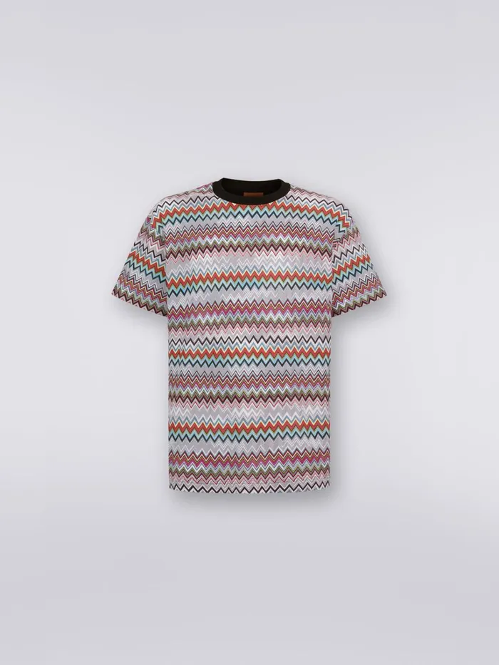Men Cotton And Viscose Zigzag CrewNeck TShirt Multicoloured Missoni Polos and Tshirts