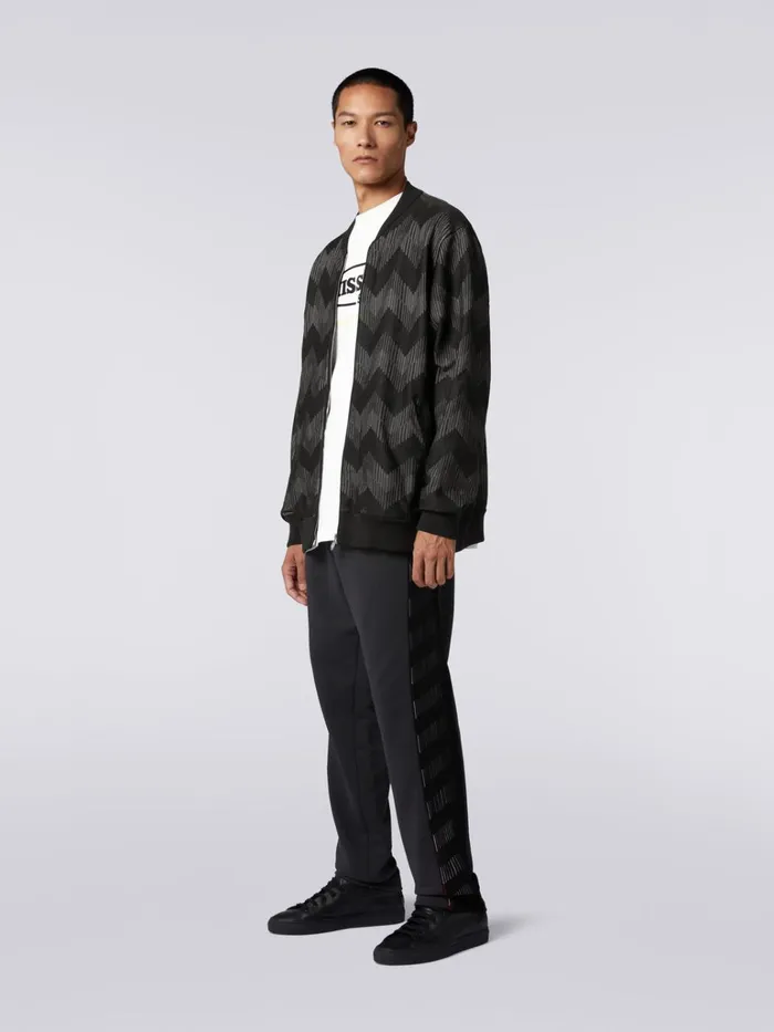 Men Cotton Blend Zigzag Bomber Jacket In Collaboration With Mike Maignan Black and White Missoni Coats and Jackets