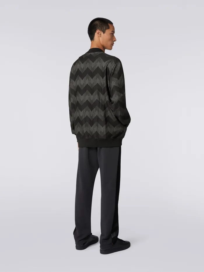 Men Cotton Blend Zigzag Bomber Jacket In Collaboration With Mike Maignan Black and White Missoni Coats and Jackets