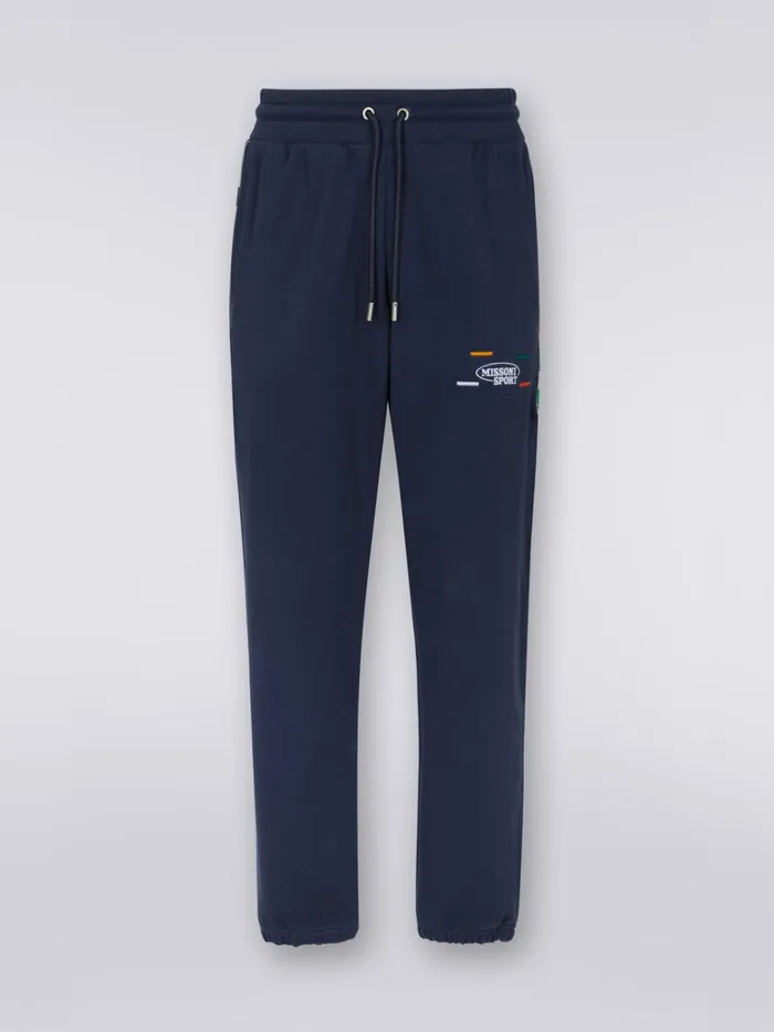 Men Cotton Jogger Trousers With Multicoloured Insert Navy Blue Missoni Sport