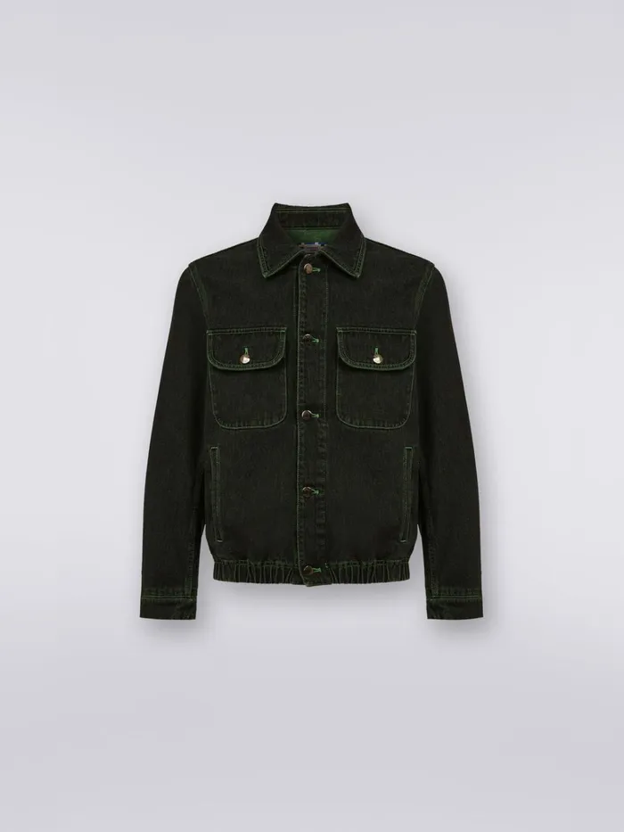 Men Denim Jacket With Embroidered Logo Green Missoni Sport