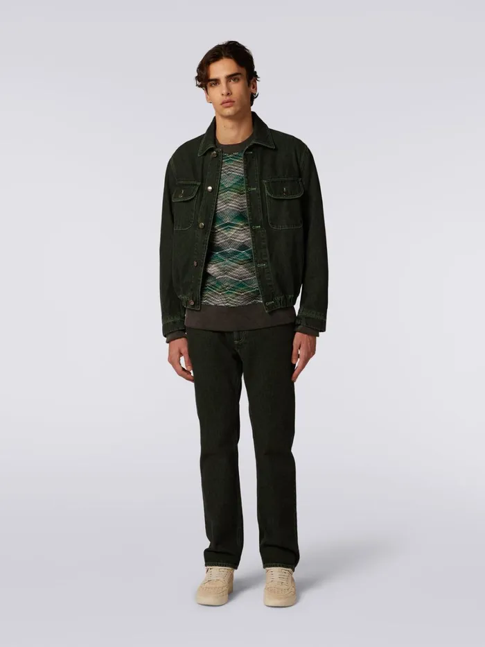 Men Denim Jacket With Embroidered Logo Green Missoni Sport Men Denim Jacket With Embroidered Logo Green Missoni Sport