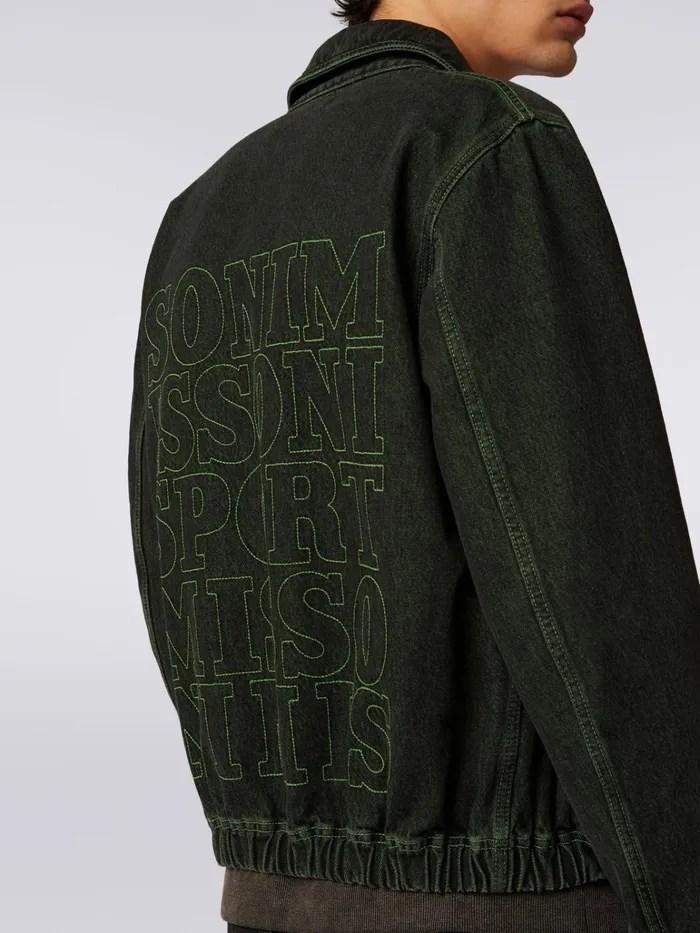 Men Denim Jacket With Embroidered Logo Green Missoni Sport Men Denim Jacket With Embroidered Logo Green Missoni Sport