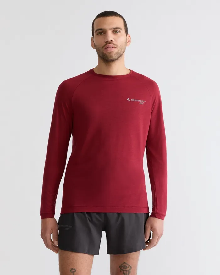 Men Groa Technical Long Sleeve Tee Ruby Red Klttermusen TShirts