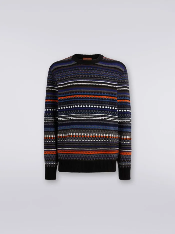 Men Jacquard Wool CrewNeck Sweater Multicoloured Missoni Knitwear