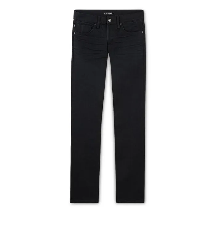 Men Jeans Tom Ford Slim Fit Stretch Japanese Selvedge Denim Black