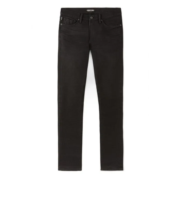 Men Jeans Tom Ford Straight Fit Stretch Japanese Selvedge Denim Black