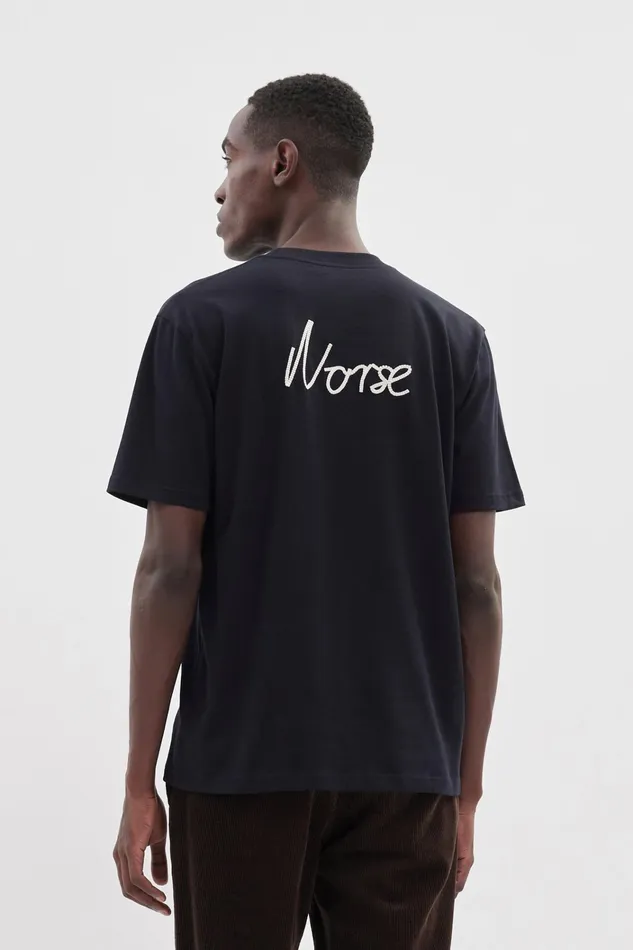 Men Johannes Chain Stitch Tshirt Dark Navy Norse Projects TShirts