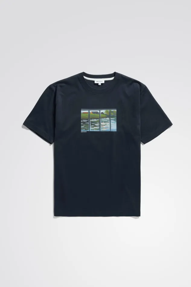 Men Johannes Organic Canal Print Tshirt Dark Navy Norse Projects TShirts