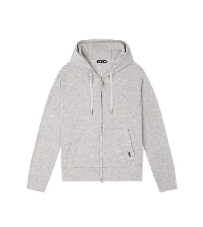 Men Knitwear Tom Ford Melange Cashmere Hoodie Light Grey