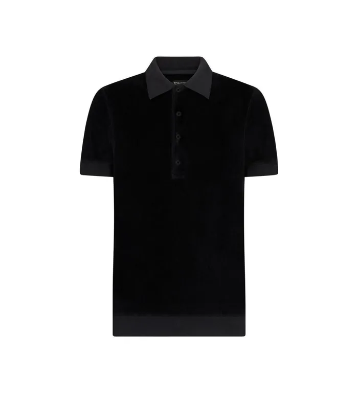 Men Knitwear Tom Ford Modal Velour Polo Black