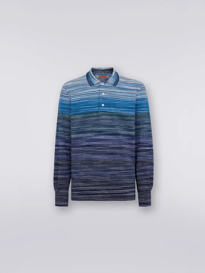 Men LongSleeved Polo Shirt In Slub Cotton Piqu Multicoloured Missoni Polos and Tshirts