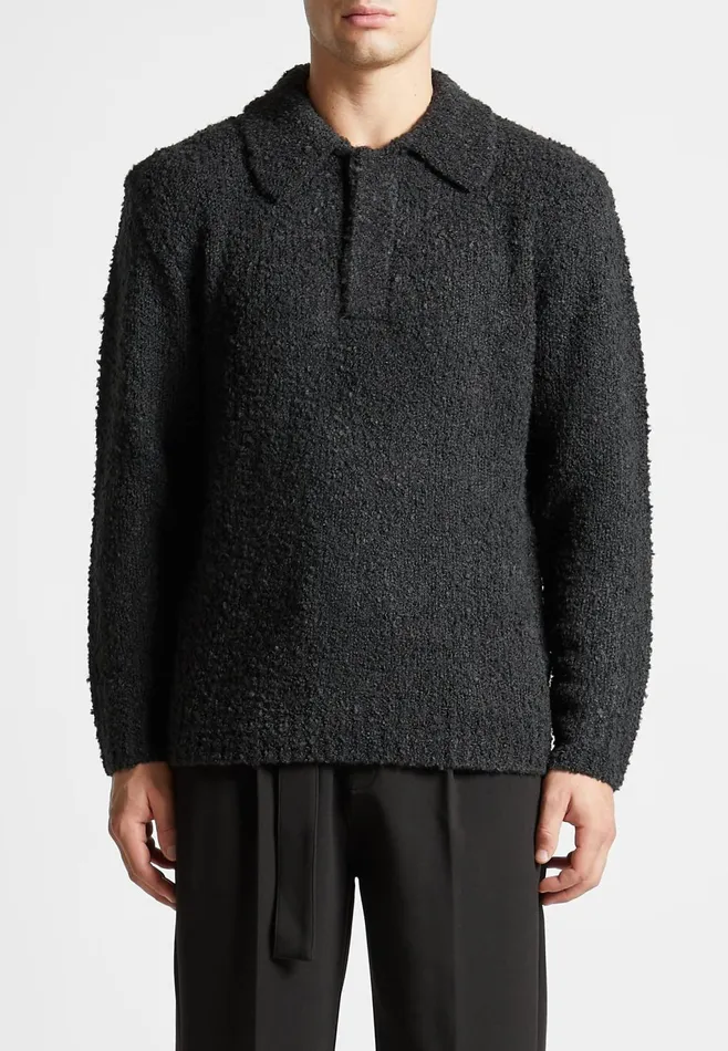 Men Manire De Voir Boucle Knit Polo Jumper Black