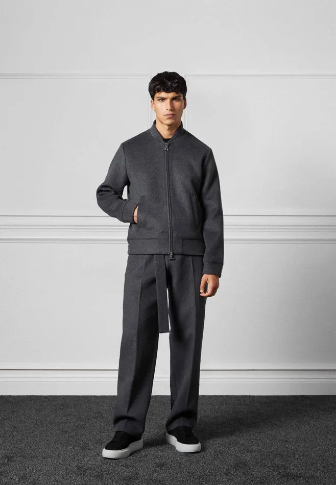 Men Manire De Voir Wool Blend Marl Bomber Jacket Charcoal Grey
