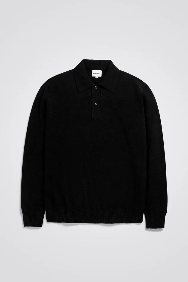 Men Marco Merino Lambswool Polo Black Norse Projects Knitwear