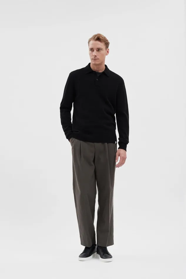 Men Marco Merino Lambswool Polo Black Norse Projects Knitwear