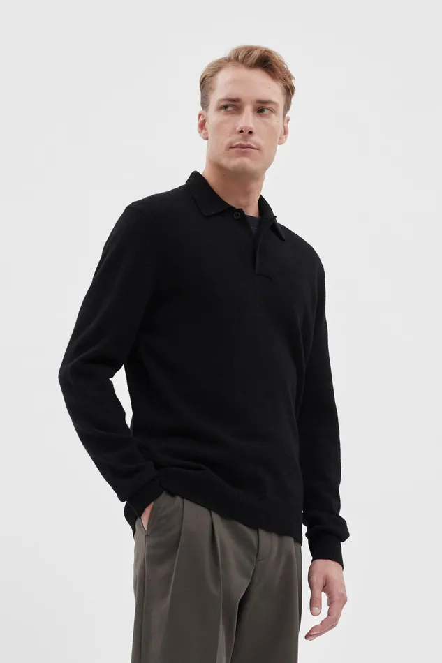 Men Marco Merino Lambswool Polo Black Norse Projects Knitwear