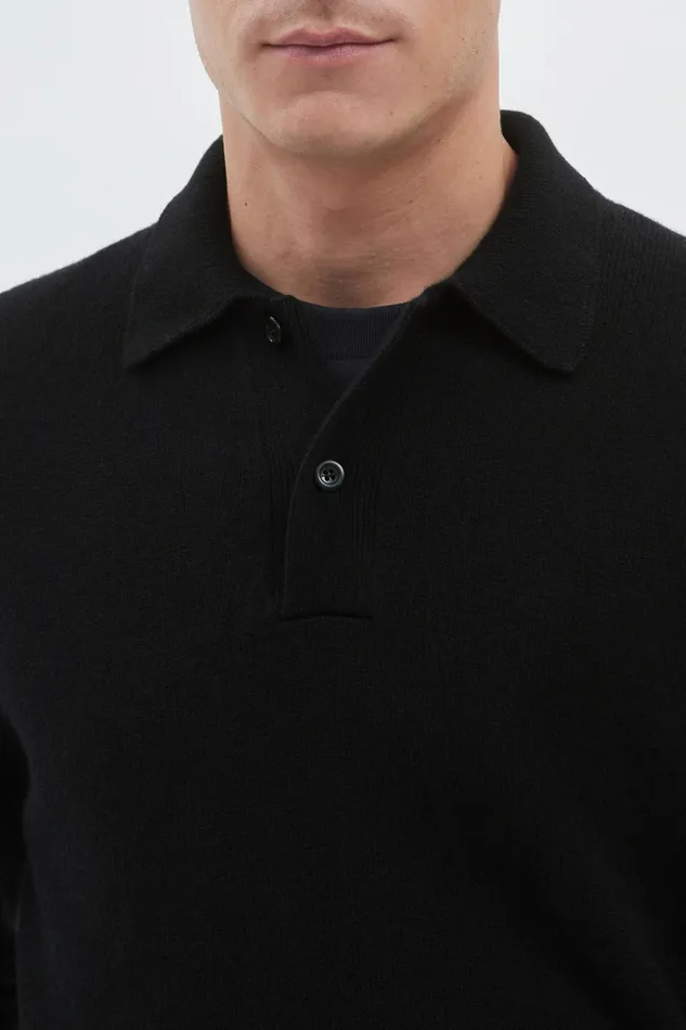Men Marco Merino Lambswool Polo Black Norse Projects Knitwear