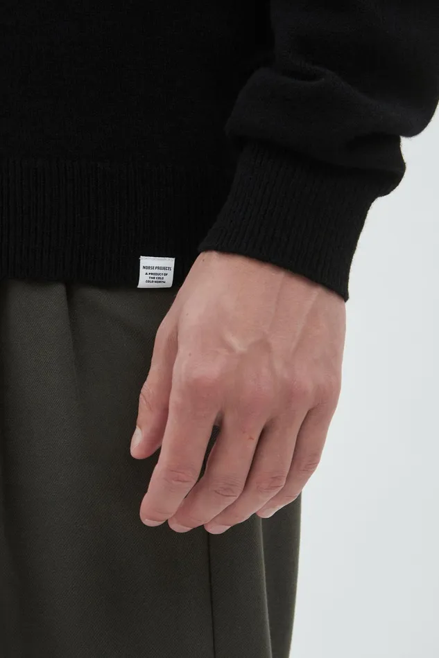 Men Marco Merino Lambswool Polo Black Norse Projects Knitwear
