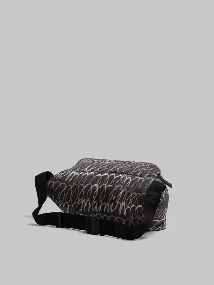 Men Marni Belt Bags Black Puff Belt Bag With Marni Scribble Print