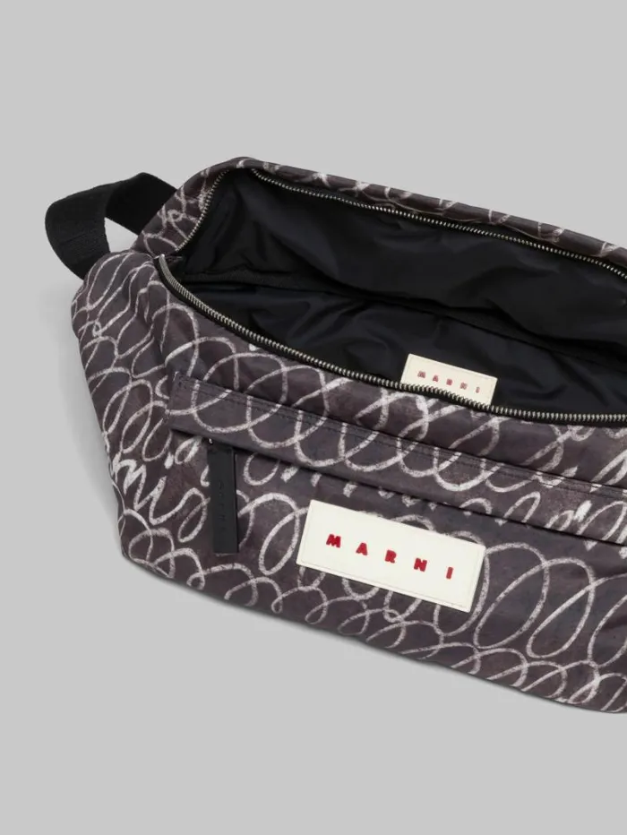 Men Marni Belt Bags Black Puff Belt Bag With Marni Scribble Print