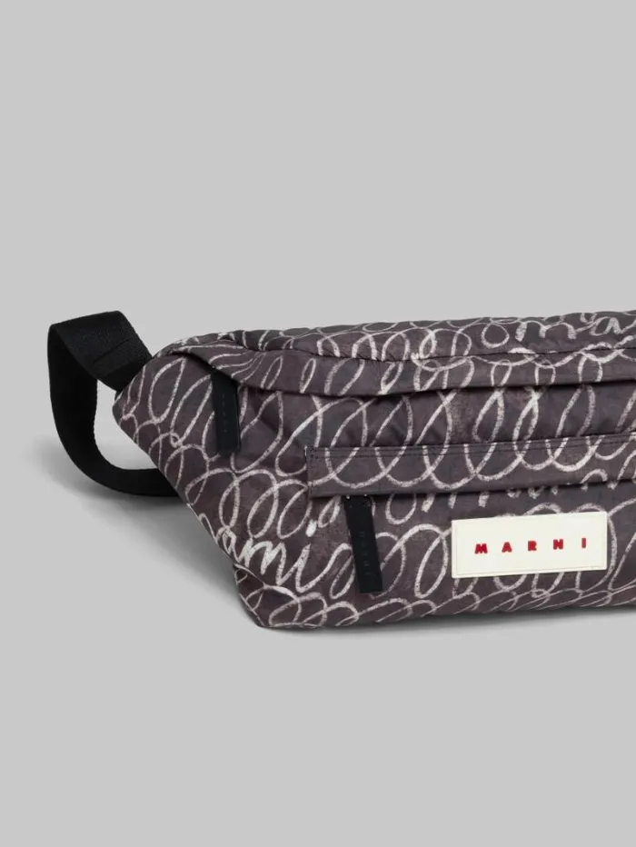 Men Marni Belt Bags Black Puff Belt Bag With Marni Scribble Print