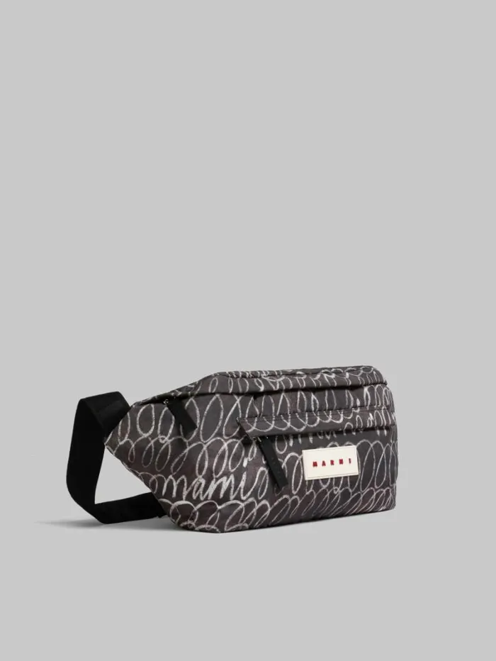 Men Marni Belt Bags Black Puff Belt Bag With Marni Scribble Print