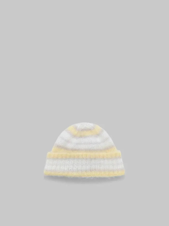 Men Marni Hats Grey Brushed Mohair Beanie With Stripes