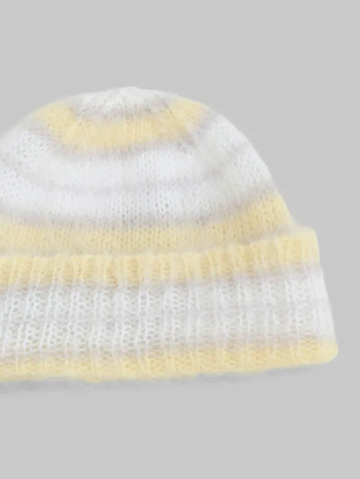 Men Marni Hats Grey Brushed Mohair Beanie With Stripes