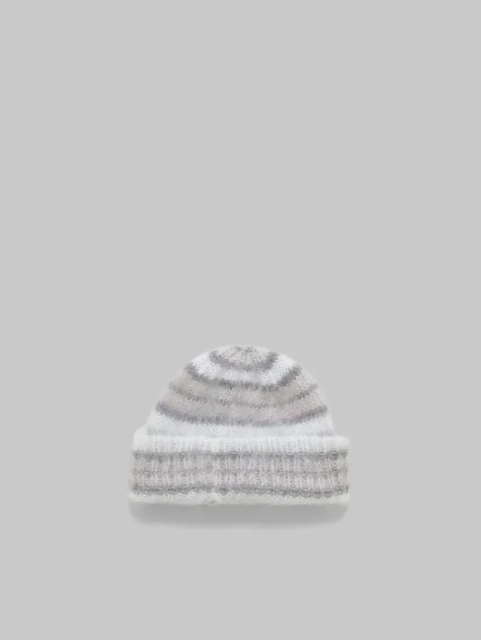 Men Marni Hats White Brushed Mohair Beanie With Stripes