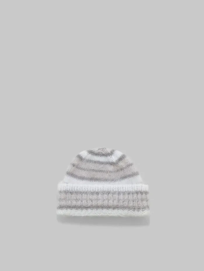 Men Marni Hats White Brushed Mohair Beanie With Stripes