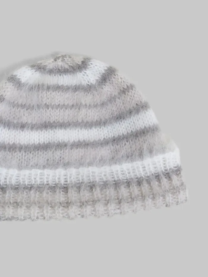 Men Marni Hats White Brushed Mohair Beanie With Stripes