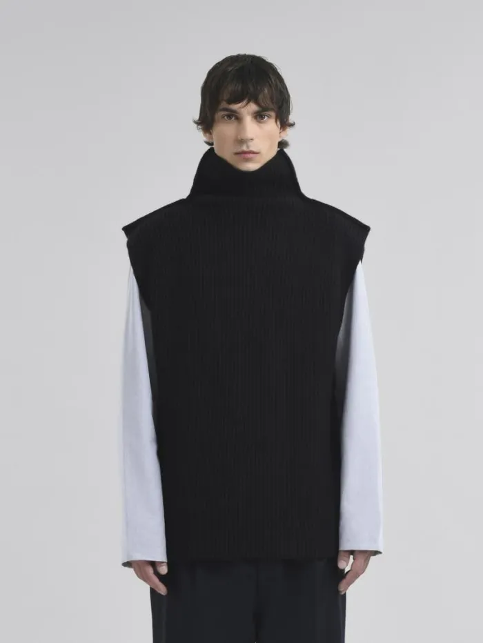 Men Marni Knitwear Black Ribbed Wool Vest
