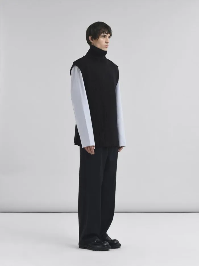 Men Marni Knitwear Black Ribbed Wool Vest