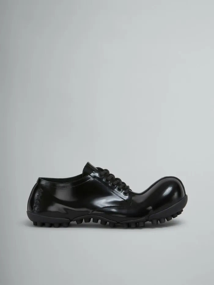 Men Marni Lace Up and Loafers Black Patent Leather Wave Lace Up