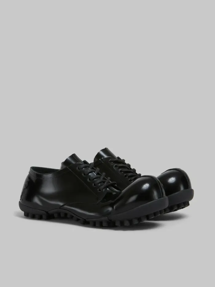 Men Marni Lace Up and Loafers Black Patent Leather Wave Lace Up