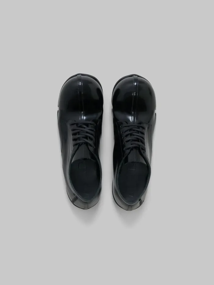 Men Marni Lace Up and Loafers Black Patent Leather Wave Lace Up