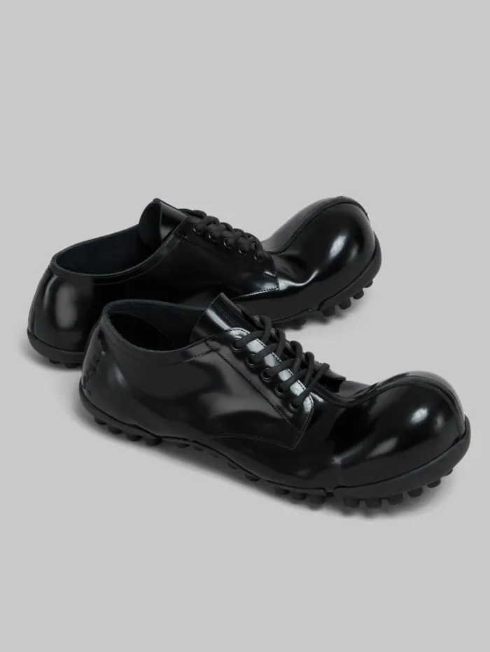 Men Marni Lace Up and Loafers Black Patent Leather Wave Lace Up