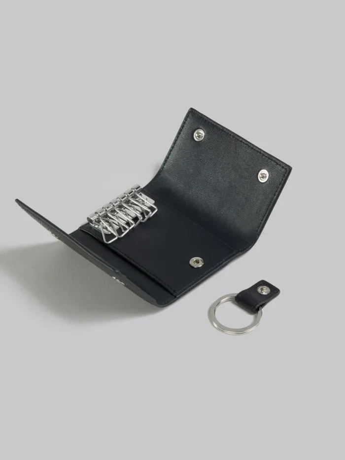 Men Marni Other Accessories Black Leather Key Holder With Marni Mending Embroidery