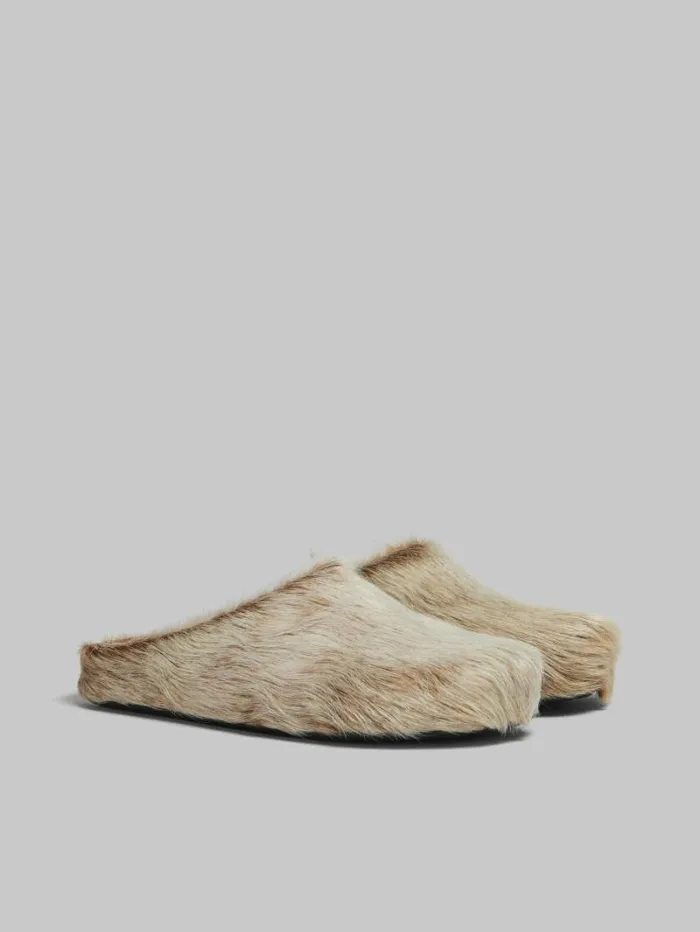 Men Marni Pablo Sneakers Beige Long Hair Calfskin Fussbett Sabot