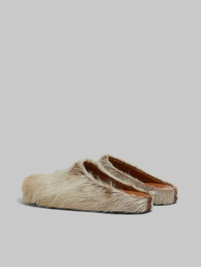 Men Marni Pablo Sneakers Beige Long Hair Calfskin Fussbett Sabot