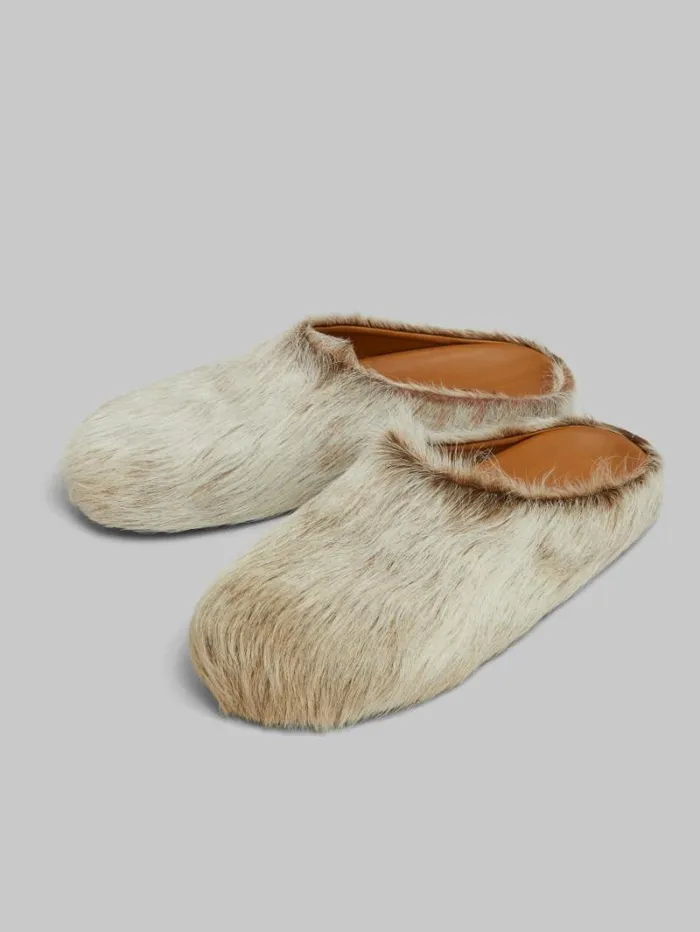 Men Marni Pablo Sneakers Beige Long Hair Calfskin Fussbett Sabot