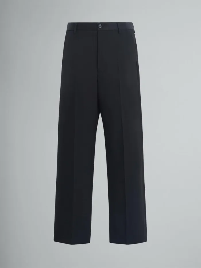 Men Marni Pants Black Wool Trousers With Contrasting Waistband