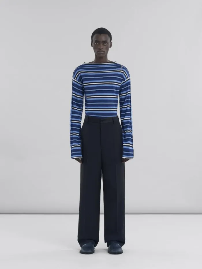 Men Marni Pants Black Wool Trousers With Contrasting Waistband