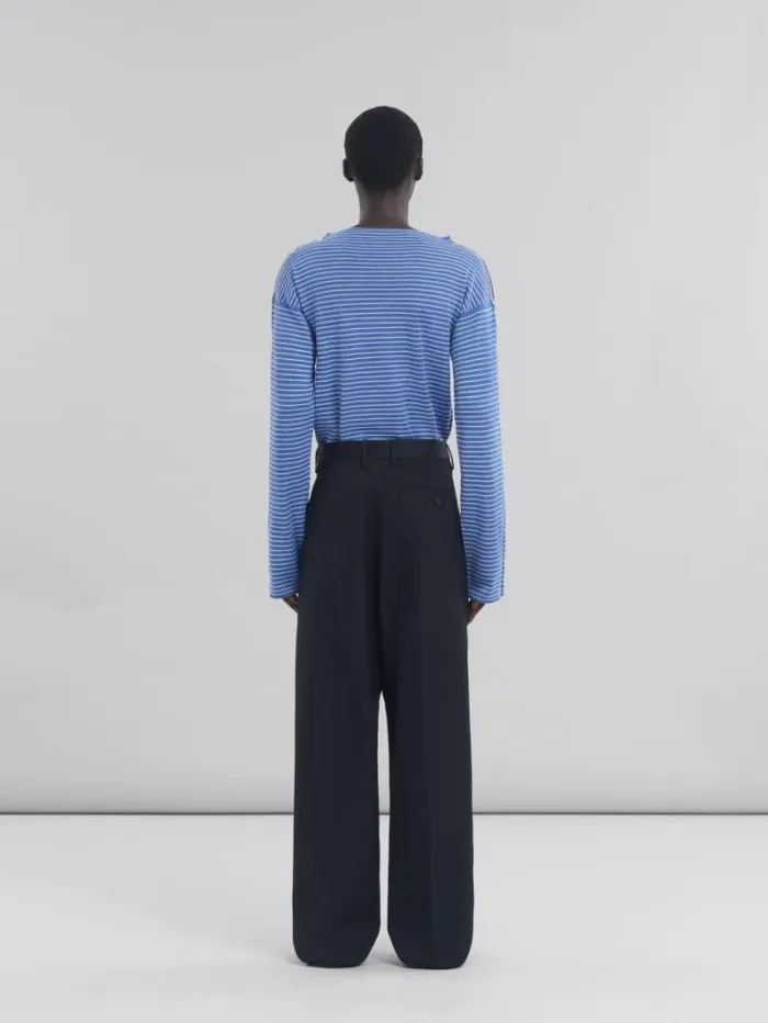 Men Marni Pants Black Wool Trousers With Contrasting Waistband