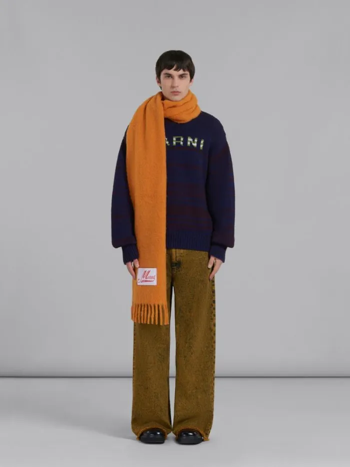 Men Marni Scarves Yellow Brushed Alpaca Scarf With Fringes